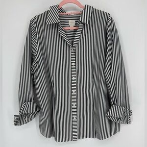 Chico's Women's No Iron Striped Button Down Shirt Size 3